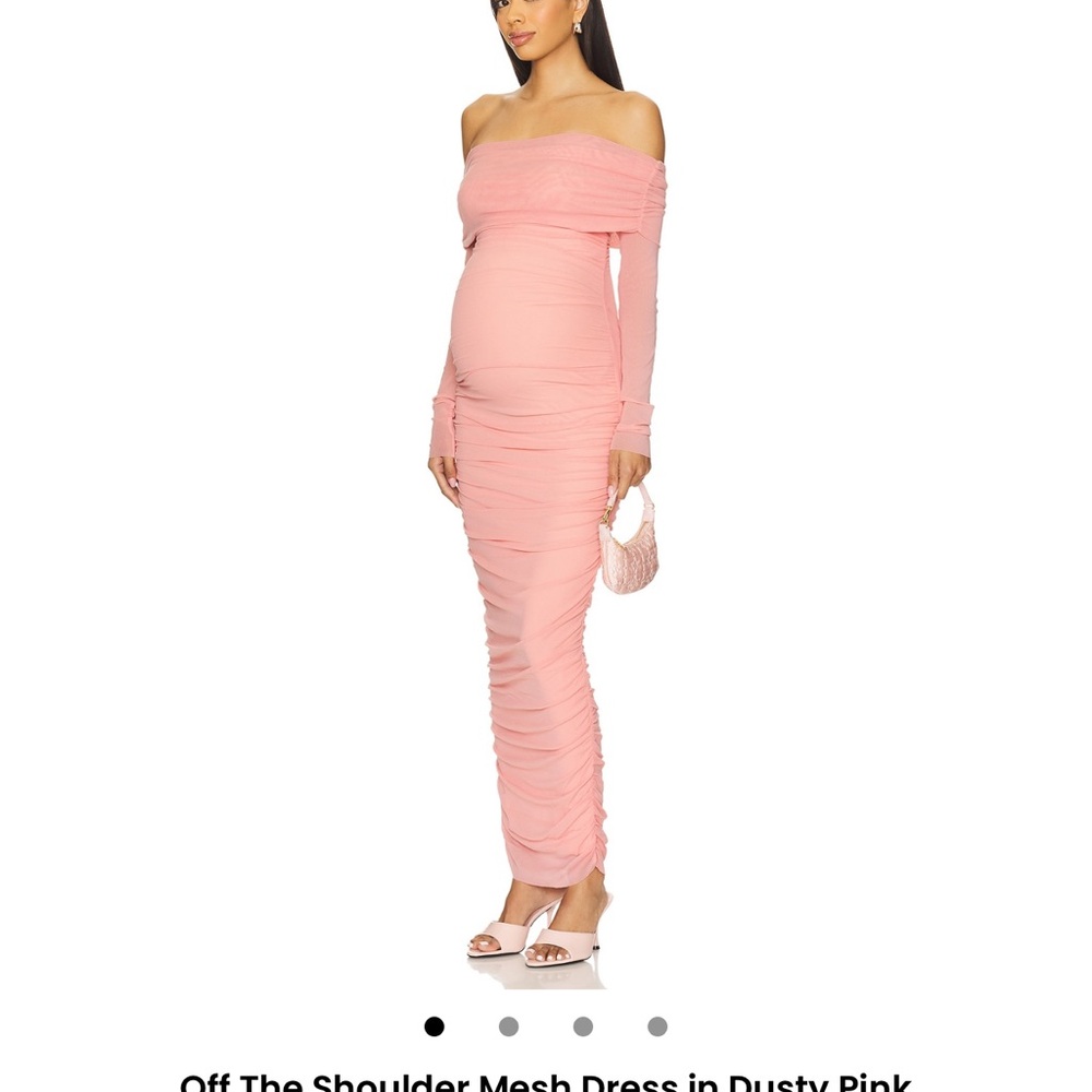 Off Shoulder Mesh Maxi Dress in Pink